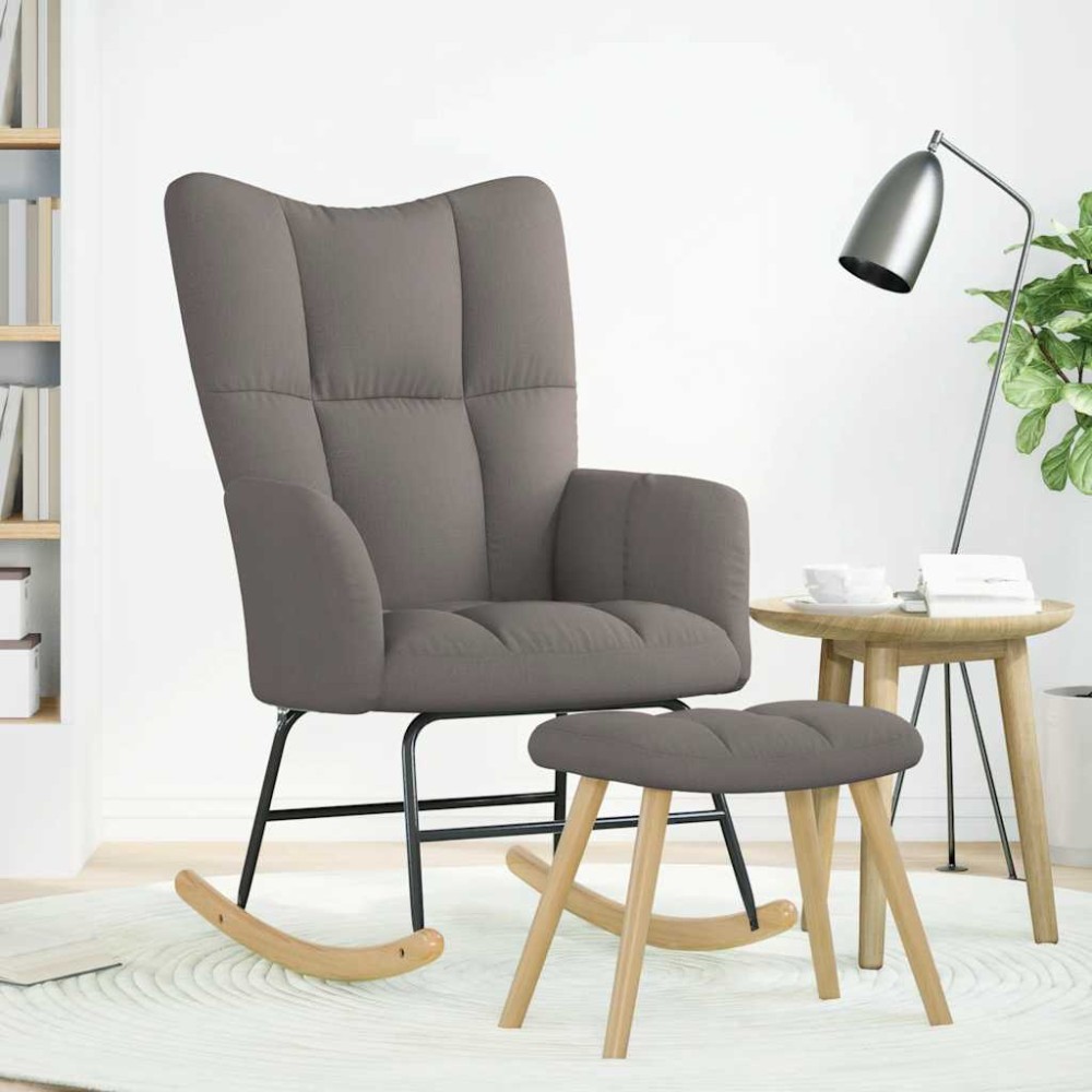 vidaXL Scaun balansoar cu taburet, gri taupe, material textil