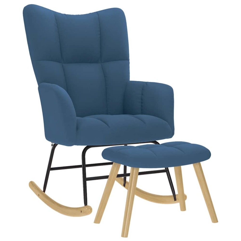 vidaXL Scaun balansoar cu taburet, albastru, material textil