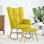 vidaXL Scaun balansoar cu taburet din material galben deschis vidaXL Scaun balansoar cu taburet din material galben deschis