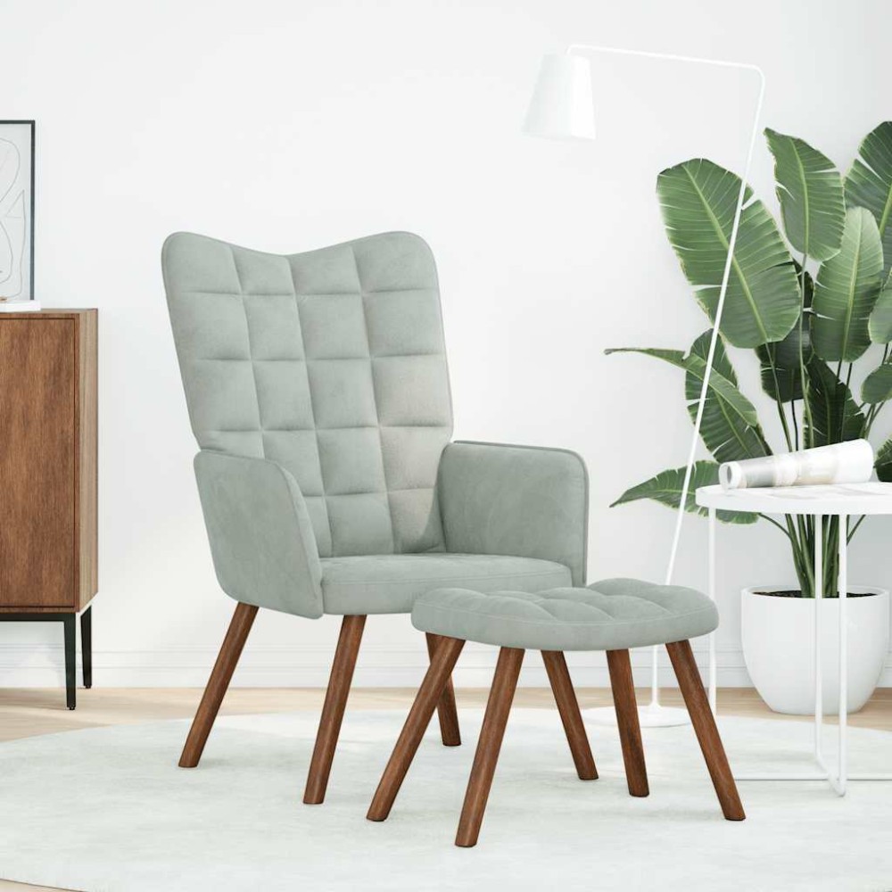 vidaXL Scaun de relaxare cu taburet, gri deschis, catifea