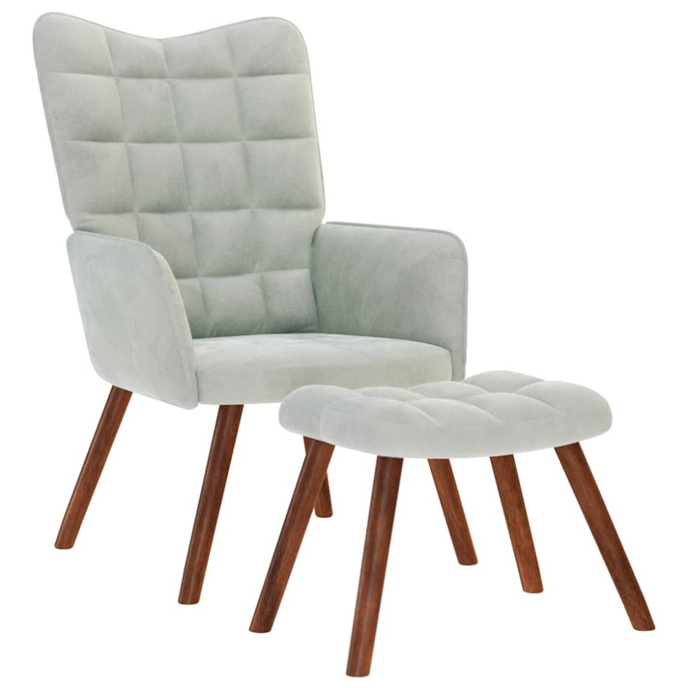 vidaXL Scaun de relaxare cu taburet, gri deschis, catifea