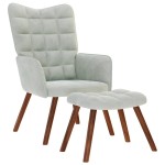 vidaXL Scaun de relaxare cu taburet, gri deschis, catifea vidaXL Scaun de relaxare cu taburet, gri deschis, catifea