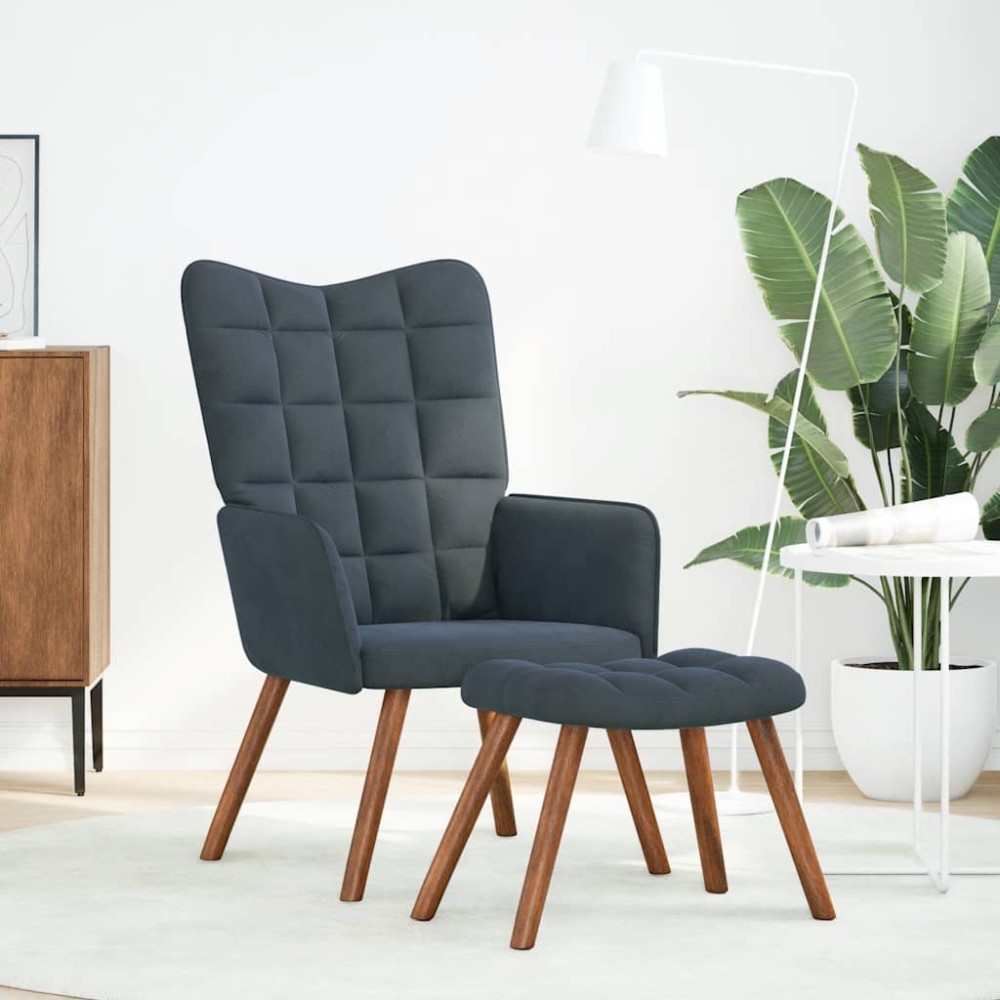 vidaXL Scaun de relaxare cu taburet, gri închis, catifea