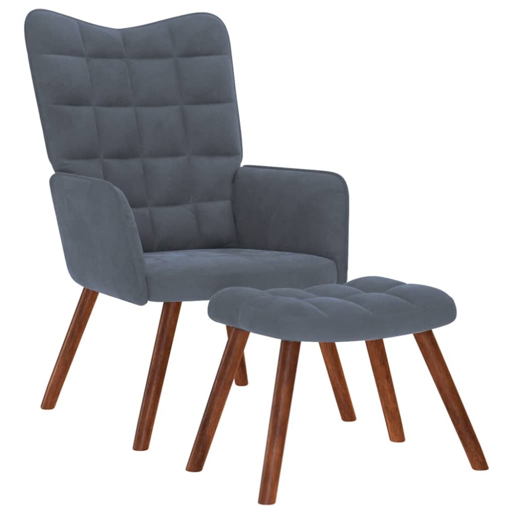vidaXL Scaun de relaxare cu taburet, gri închis, catifea