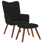 vidaXL Scaun de relaxare cu taburet, negru, catifea vidaXL Scaun de relaxare cu taburet, negru, catifea