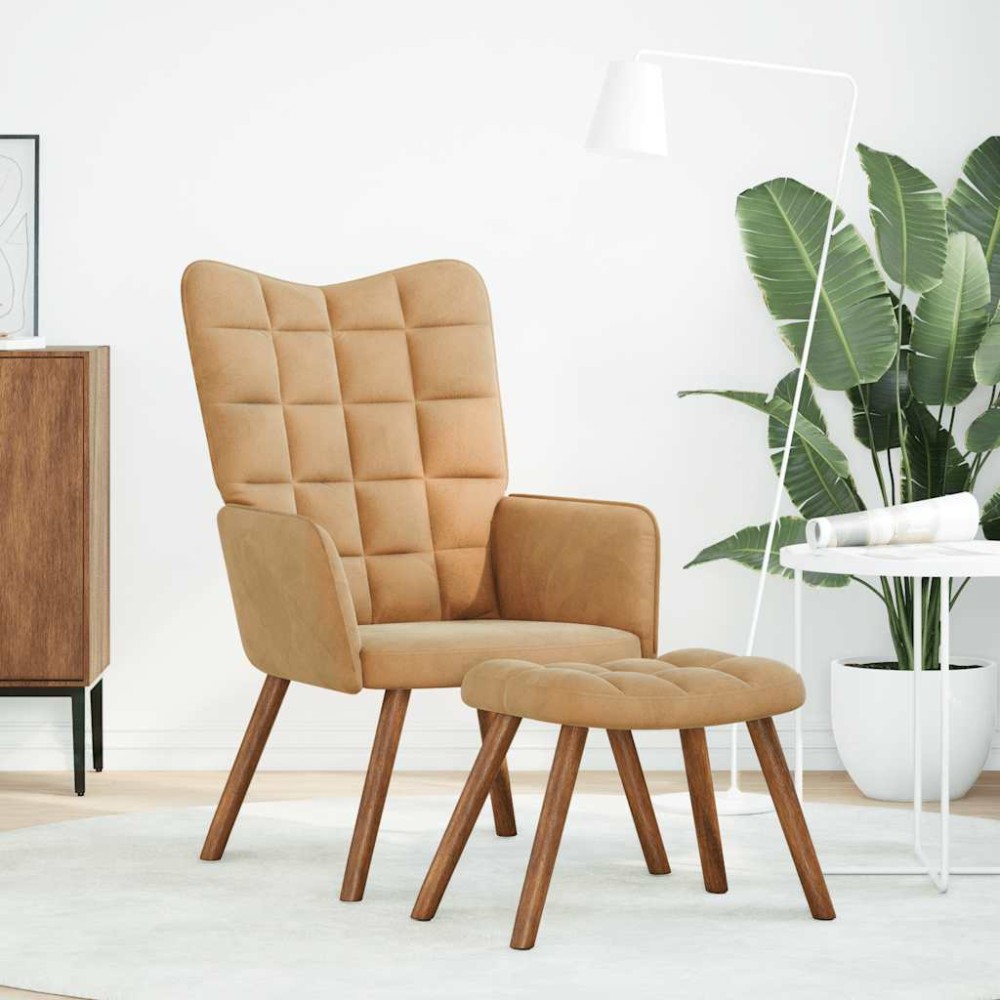 vidaXL Scaun de relaxare cu taburet, maro, catifea