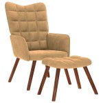 vidaXL Scaun de relaxare cu taburet, maro, catifea vidaXL Scaun de relaxare cu taburet, maro, catifea