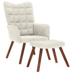 vidaXL Scaun de relaxare cu scaun catifea crem vidaXL Scaun de relaxare cu scaun catifea crem