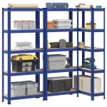 vidaXL Rafturi de depozitare cu 5 niveluri, 3 buc., albastru oțel/lemn vidaXL Rafturi de depozitare cu 5 niveluri, 3 buc., albastru oțel/lemn