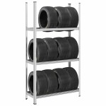 vidaXL Raft pentru anvelope cu 3 straturi, argintiu 110x40x200 cm oțel vidaXL Raft pentru anvelope cu 3 straturi, argintiu 110x40x200 cm oțel