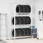 vidaXL Raft pentru anvelope cu 3 straturi, argintiu 110x40x200 cm oțel vidaXL Raft pentru anvelope cu 3 straturi, argintiu 110x40x200 cm oțel