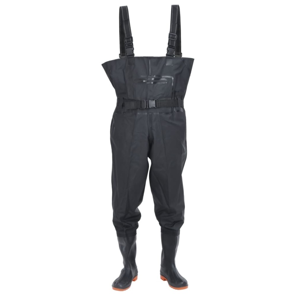 vidaXL Salopetă cu pieptar, cizme și curea, negru, mărimea 41