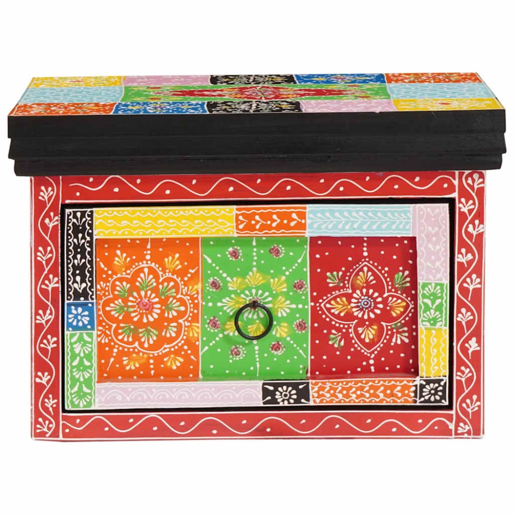 vidaXL Dulap de noapte Multicolor cu Plăci Roșii, Verzi și Galbene mic
