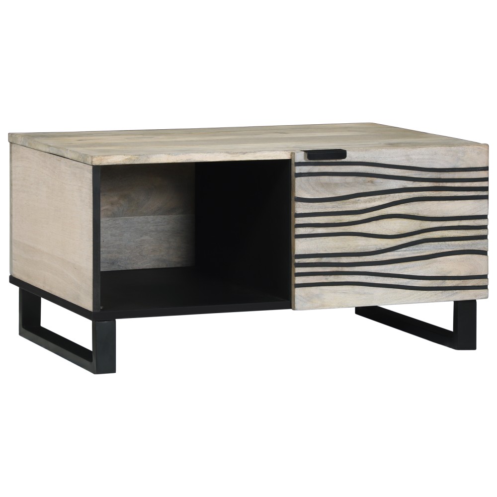 vidaXL Masă de cafea Alb, Negru 80 x 50 x 40 cm Lemn de mango solid
