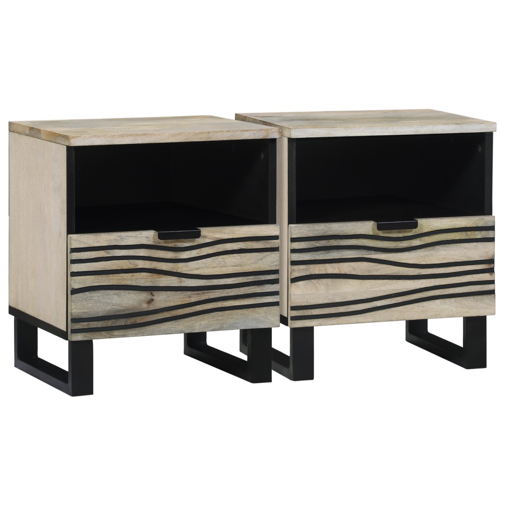 vidaXL Mese de noptieră cu sertar 2 pcs Alb și negru 40 x 33 x 46 cm