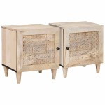 vidaXL Dulap de noapte 2 pcs Bej 40 x 33 x 46 cm Lemn masiv de acacia