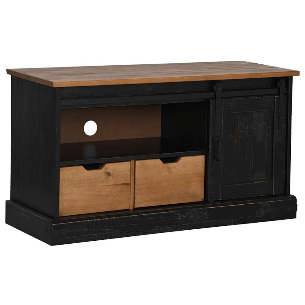 vidaXL Dulap TV HALDEN cu uşă glisantă negru 110x40x60 cm lemn masiv