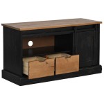 vidaXL Dulap TV HALDEN cu uşă glisantă negru 110x40x60 cm lemn masiv