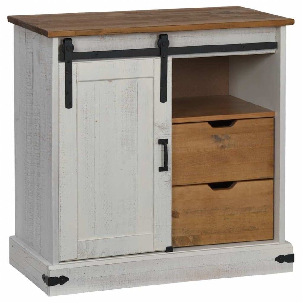 vidaXL Bufetă HALDEN cu uşă glisantă alb 80x40x80 cm lemn masiv