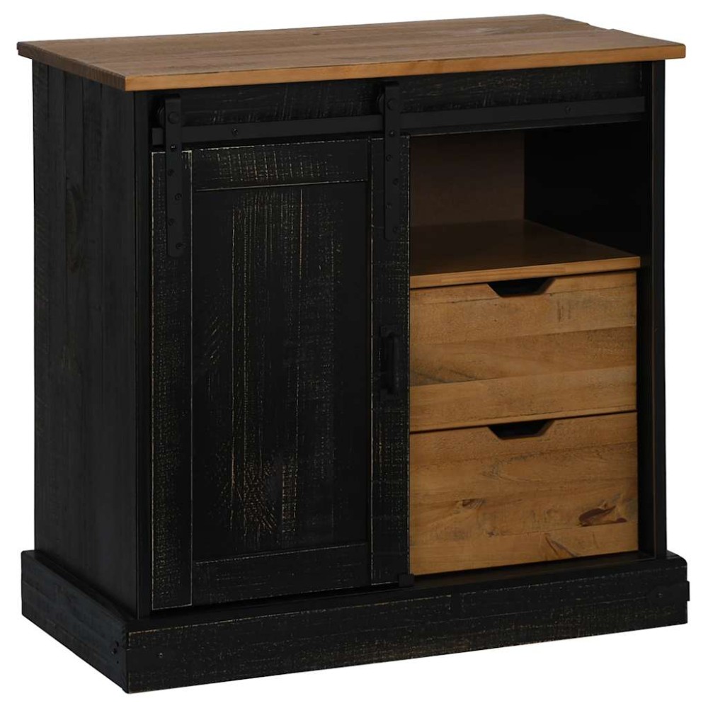 vidaXL Bufetă HALDEN cu uşă glisantă neagră 80x40x80 cm lemn masiv