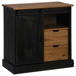 vidaXL Bufetă HALDEN cu uşă glisantă neagră 80x40x80 cm lemn masiv
