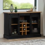 vidaXL Bufetă HALDEN 2 uși glisante negru 112x40x80 cm lemn masiv vidaXL Bufetă HALDEN 2 uși glisante negru 112x40x80 cm lemn masiv