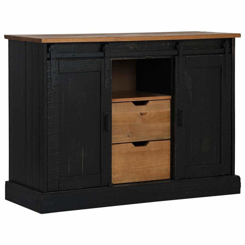 vidaXL Bufetă HALDEN 2 uși glisante negru 112x40x80 cm lemn masiv