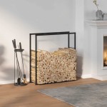 vidaXL Rastel pentru lemne de foc, negru, 110x30x116 cm, oțel vidaXL Rastel pentru lemne de foc, negru, 110x30x116 cm, oțel