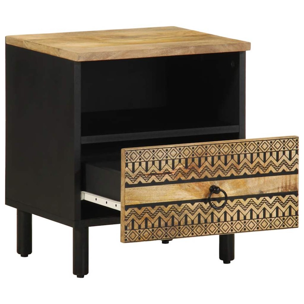 vidaXL Dulap de pat, negru, 40x33x46 cm, lemn masiv de mango brut