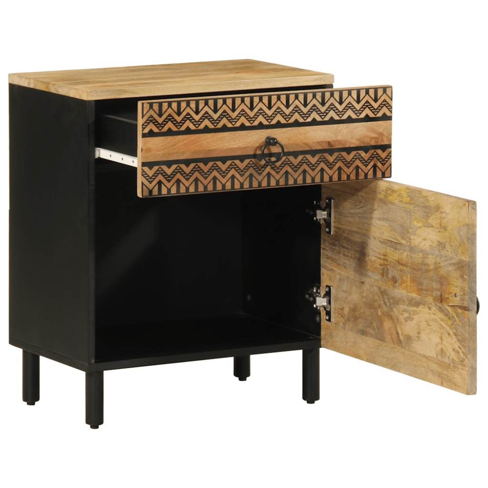 vidaXL Dulap de pat, negru, 50x33x60 cm, lemn masiv de mango brut