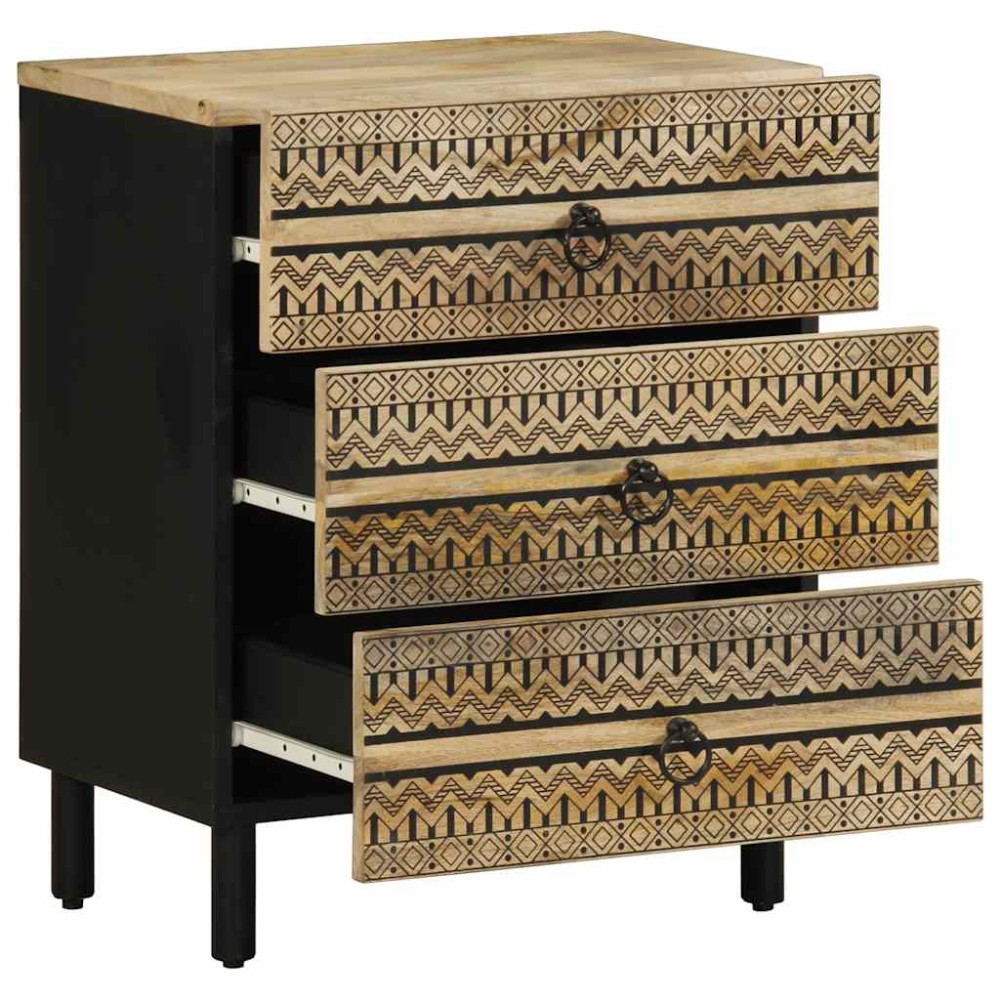 vidaXL Dulap de pat, negru, 50x33x62 cm, lemn masiv de mango brut