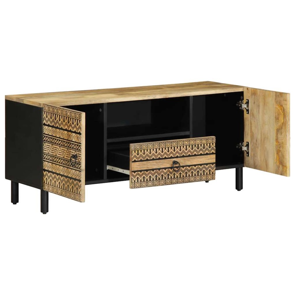 vidaXL Dulap TV, negru, 105x33,5x46 cm, lemn masiv de mango brut