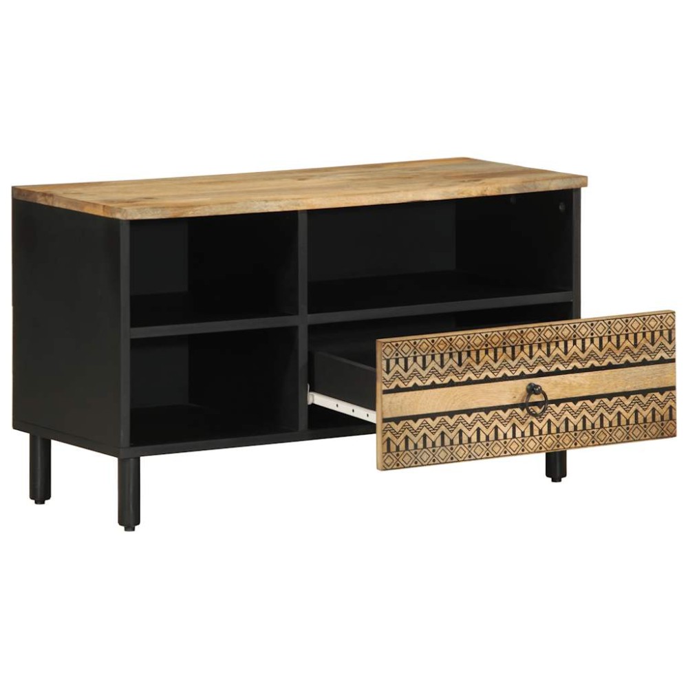 vidaXL Dulap TV, negru, 80x33,5x46 cm, lemn masiv de mango brut