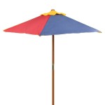 vidaXL Masă de picnic pentru copii cu bănci și umbrelă, lemn multicolor