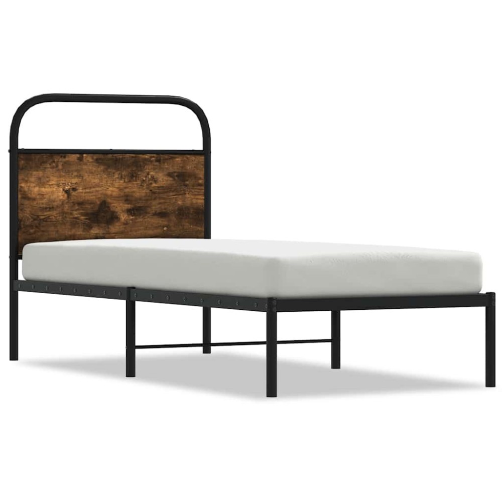 vidaXL Cadru de pat fără saltea 75x190cm stejar afumat lemn prelucrat
