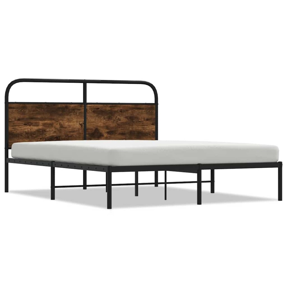 vidaXL Cadru de pat fără saltea 135x190 cm Stejar fumuriu