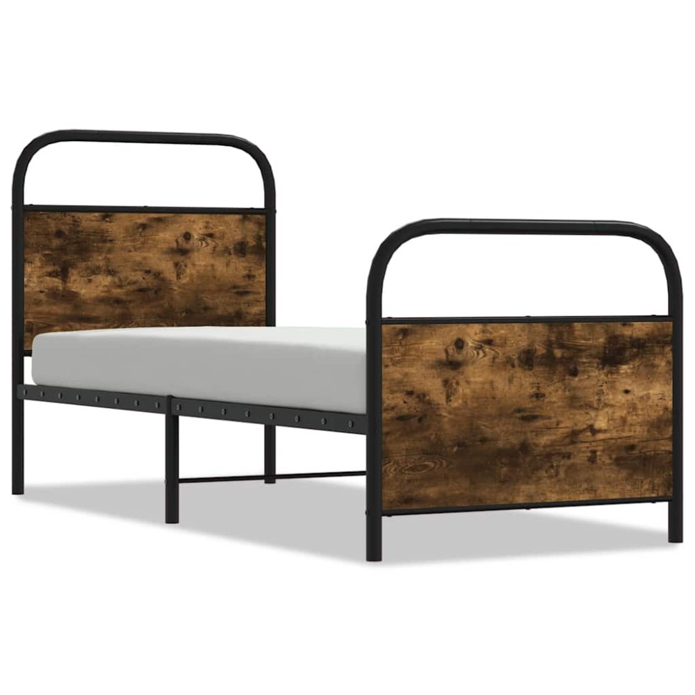 vidaXL Cadru de pat fără saltea 75x190cm stejar afumat lemn prelucrat