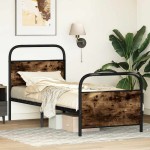 vidaXL Cadru de pat fără saltea 75x190cm stejar afumat lemn prelucrat