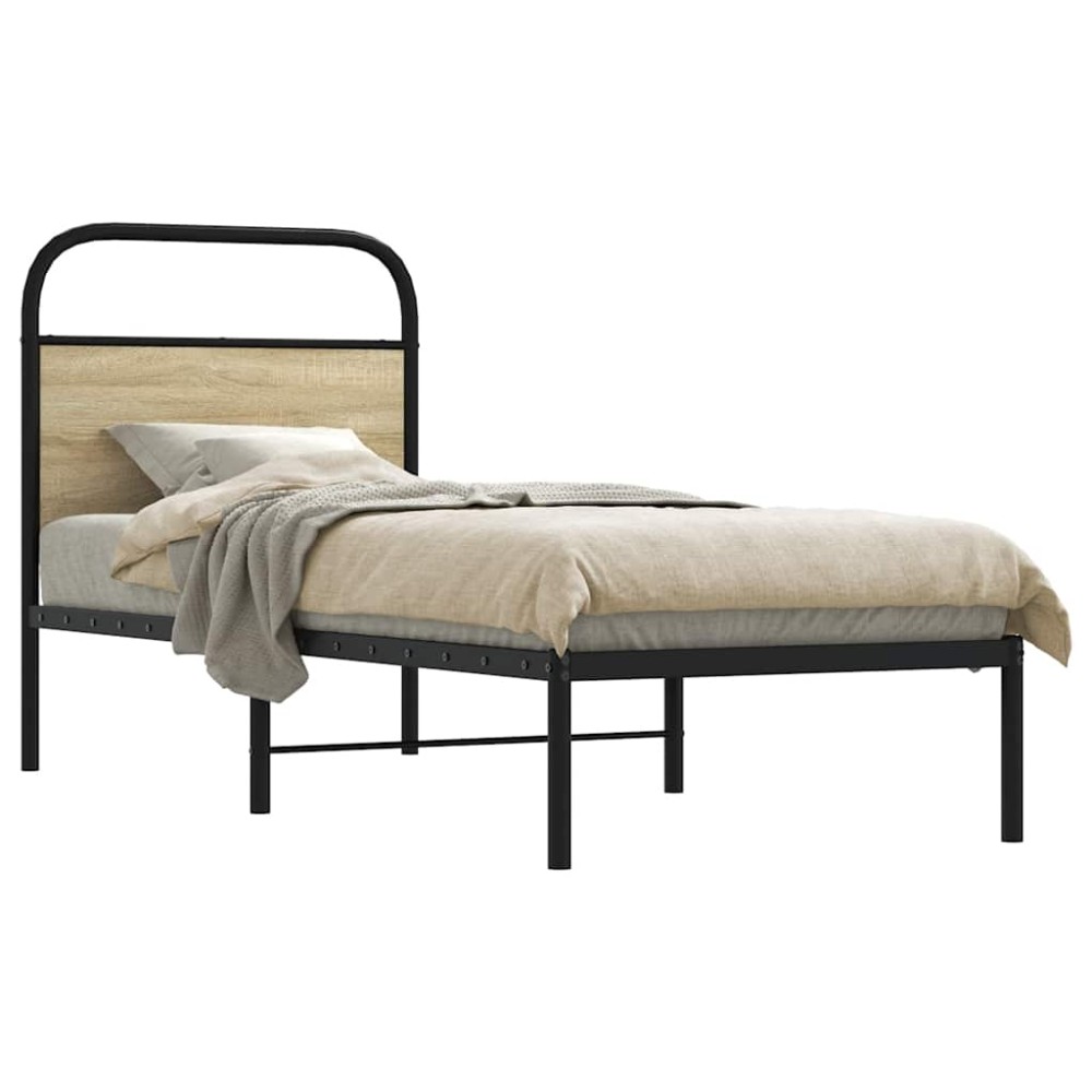 vidaXL Cadru de pat fără saltea 75x190 cm Lemn derivat stejar Sonoma
