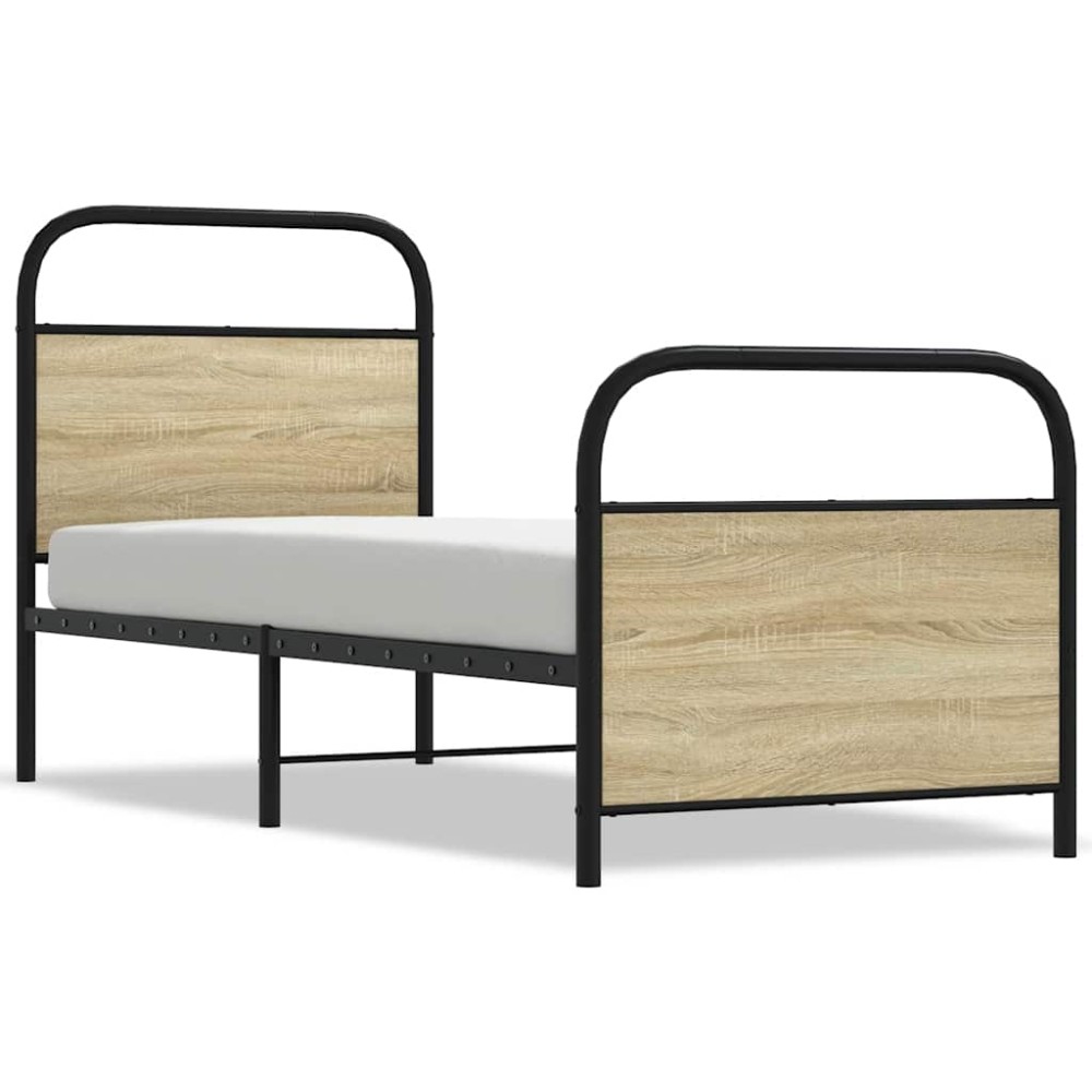vidaXL Cadru de pat fără saltea 75x190 cm Lemn derivat stejar Sonoma