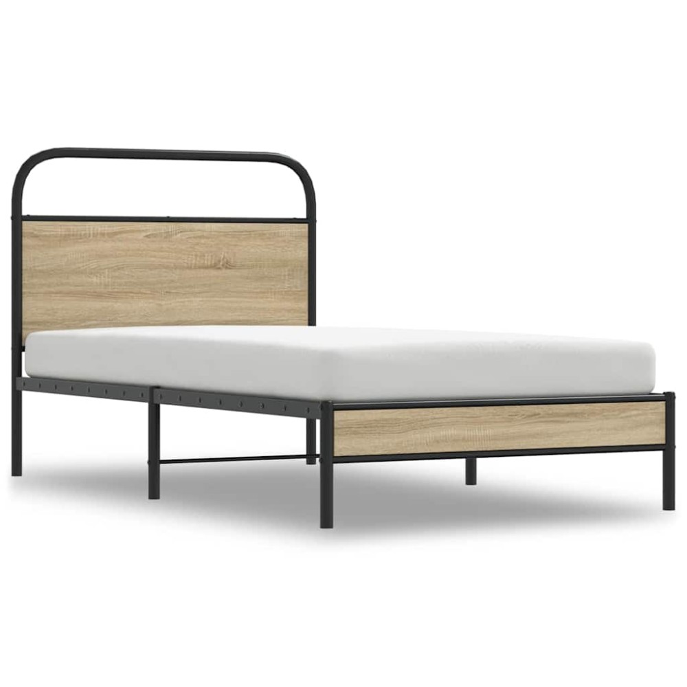 vidaXL Cadru de pat fără saltea 100x190 cm Stejar fumuriu