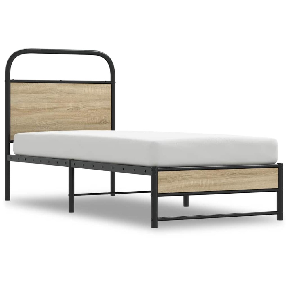 vidaXL Cadru de pat fără saltea 75x190cm stejar afumat lemn prelucrat