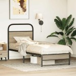 vidaXL Cadru de pat fără saltea 75x190cm stejar afumat lemn prelucrat