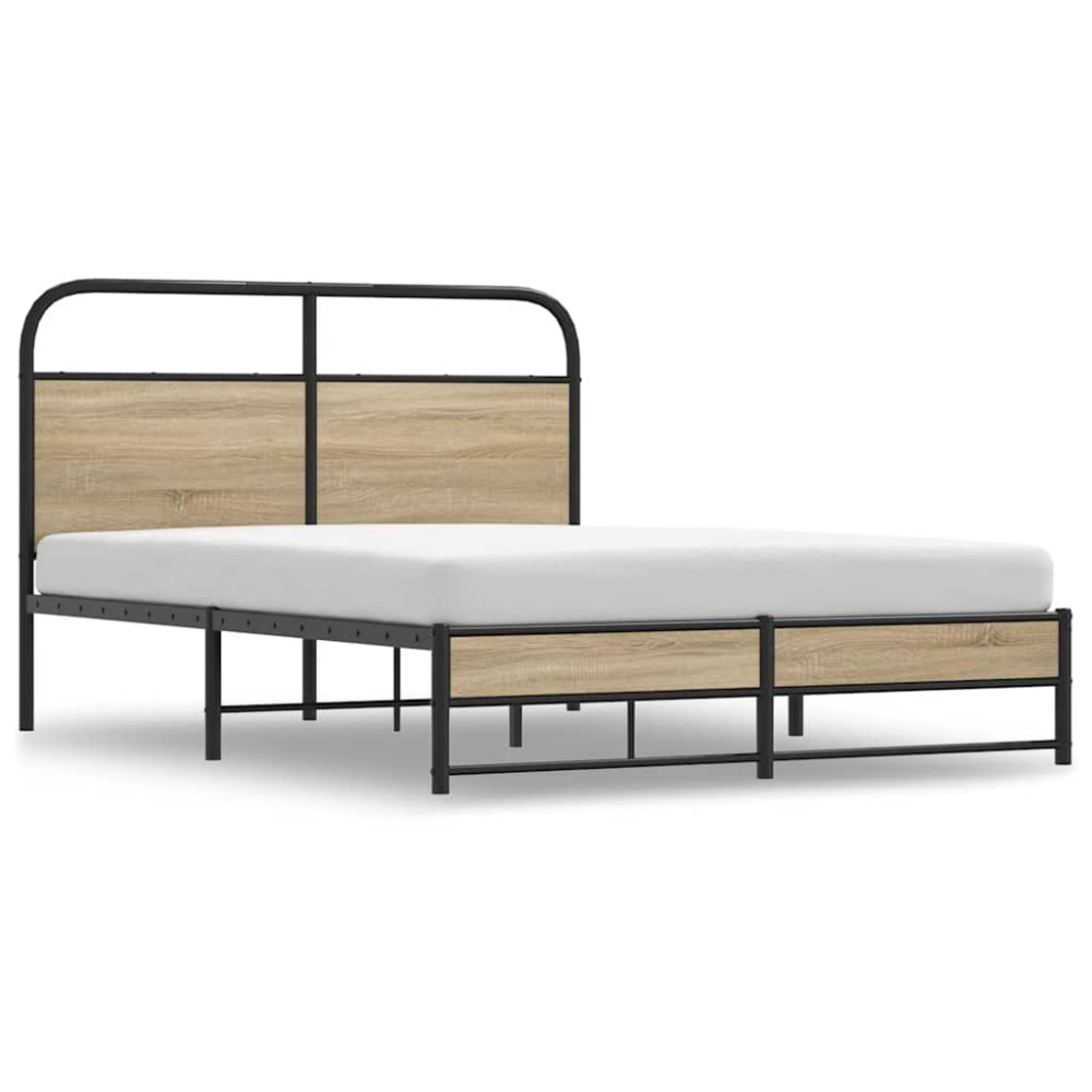 vidaXL Cadru de pat fără saltea 135x190 cm Stejar fumuriu