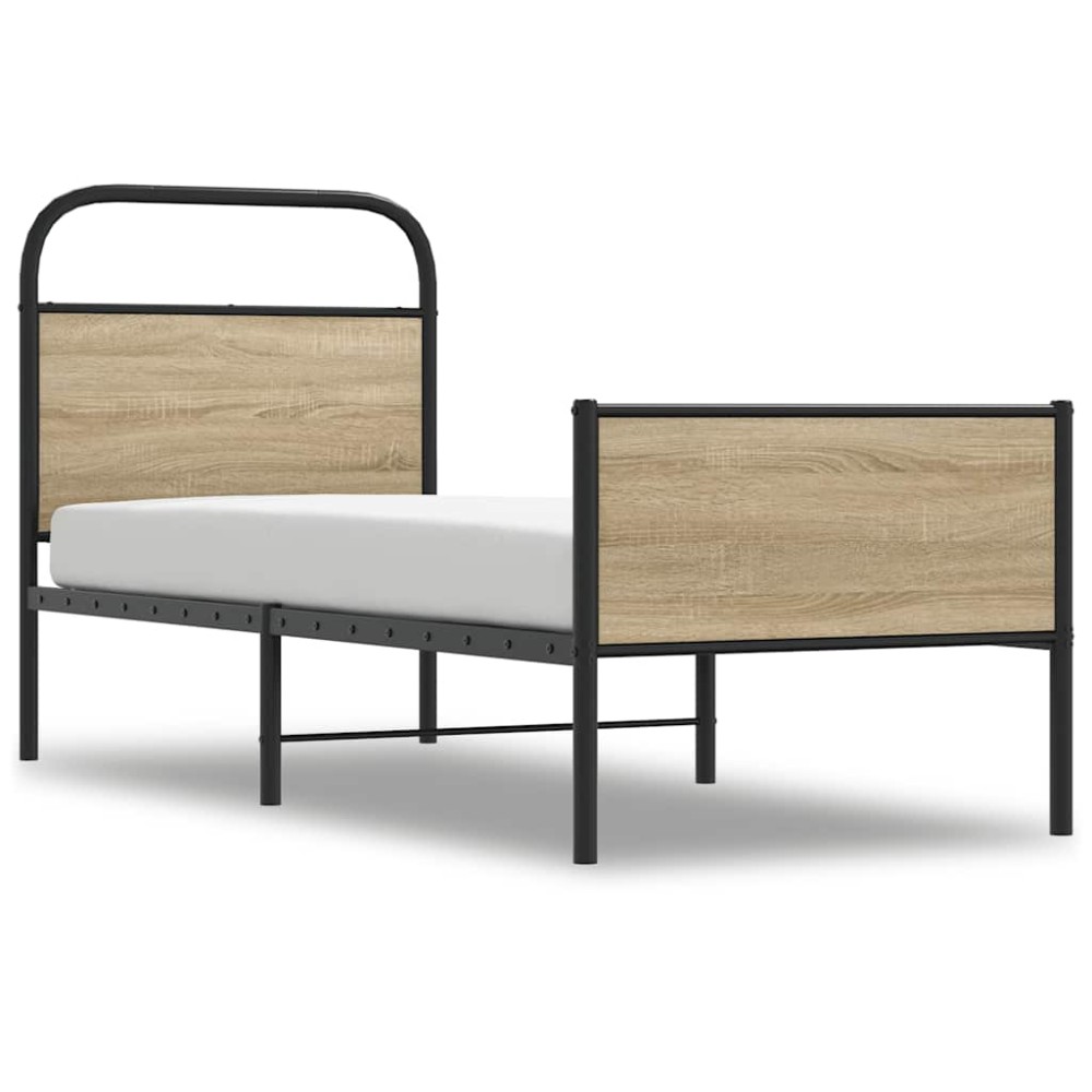 vidaXL Cadru de pat fără saltea 75x190 cm Lemn derivat stejar Sonoma