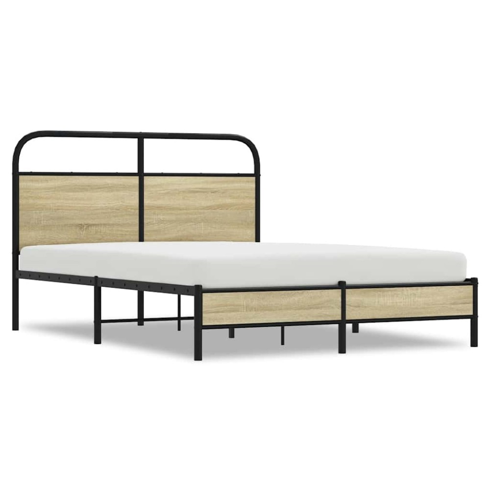 vidaXL Cadru de pat fără saltea 135x190 cm Lemn derivat stejar Sonoma