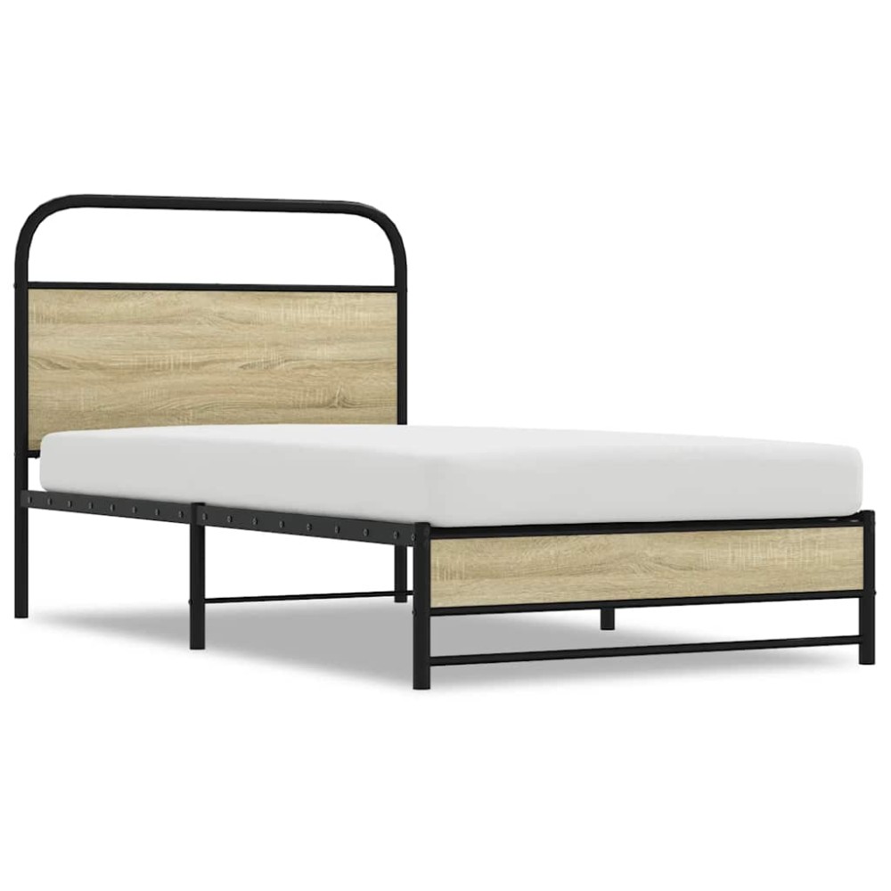 vidaXL Cadru de pat fără saltea 107x203 cm Lemn derivat stejar Sonoma