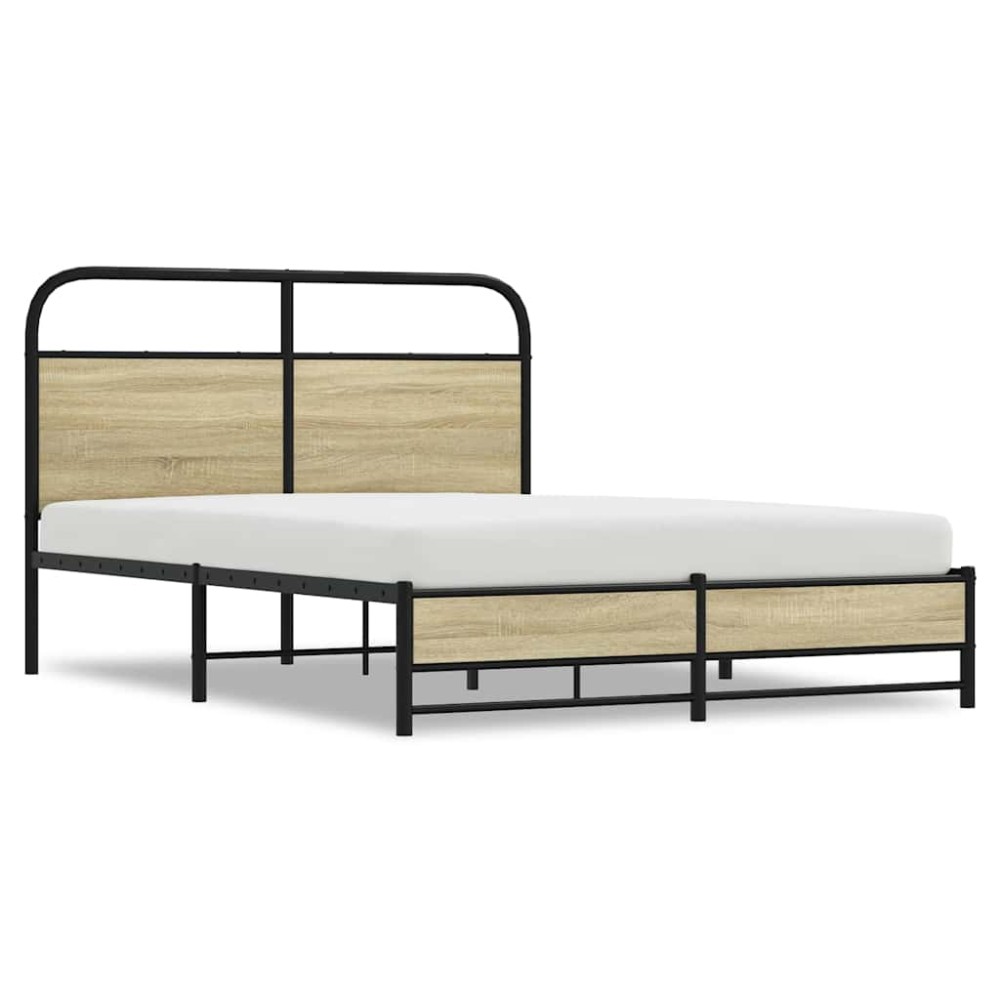 vidaXL Cadru de pat fără saltea 135x190 cm Lemn derivat stejar Sonoma