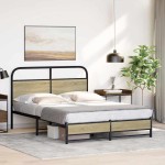 vidaXL Cadru de pat fără saltea 135x190 cm Lemn derivat stejar Sonoma vidaXL Cadru de pat fără saltea 135x190 cm Lemn derivat stejar Sonoma