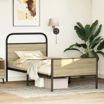 vidaXL Cadru de pat fără saltea 75x190 cm Lemn derivat stejar Sonoma
